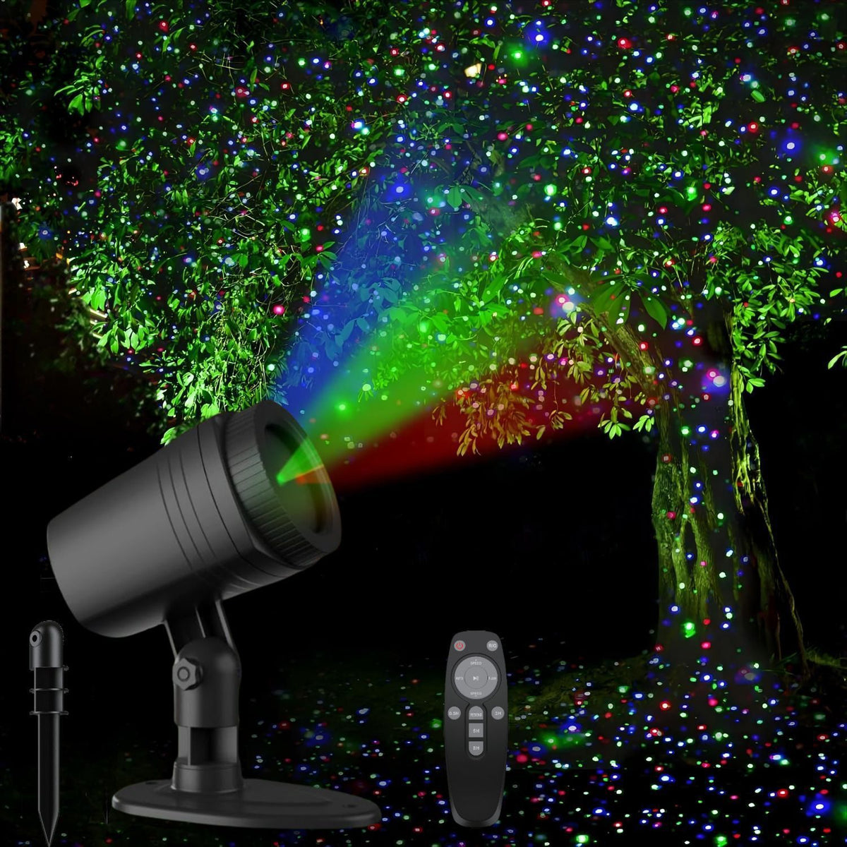 Outdoor Waterproof Laser Projection Light with RGB Dynamic Starry Sky Effect β Ideal for Garden, Lawn, Patio, Christmas Tree, and Party Decoration with Remote Control and Timer (Black)