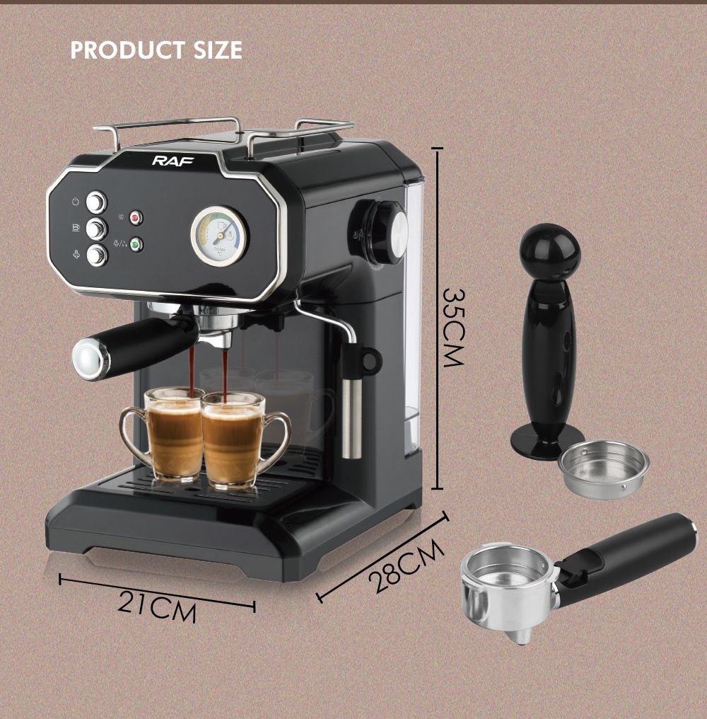 Semi-Automatic Espresso Coffee Machine with Steam Wand for Home and Small Office Use, Dual Cup Extraction, Milk Frother for Cappuccino Latte Macchiato (Black)