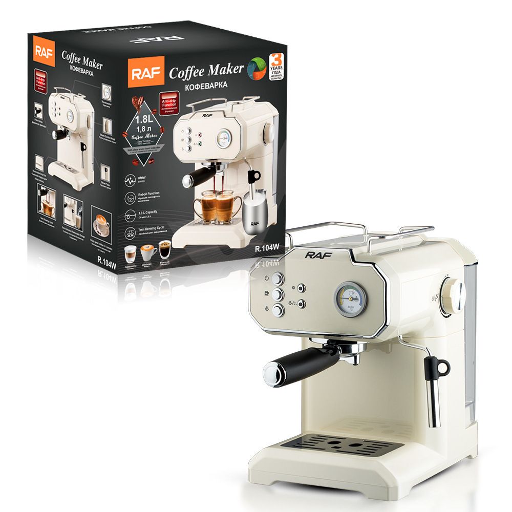 Semi-Automatic Espresso Coffee Machine with Steam Wand for Home and Small Office Use, Dual Cup Extraction, Milk Frother for Cappuccino Latte Macchiato (Black)