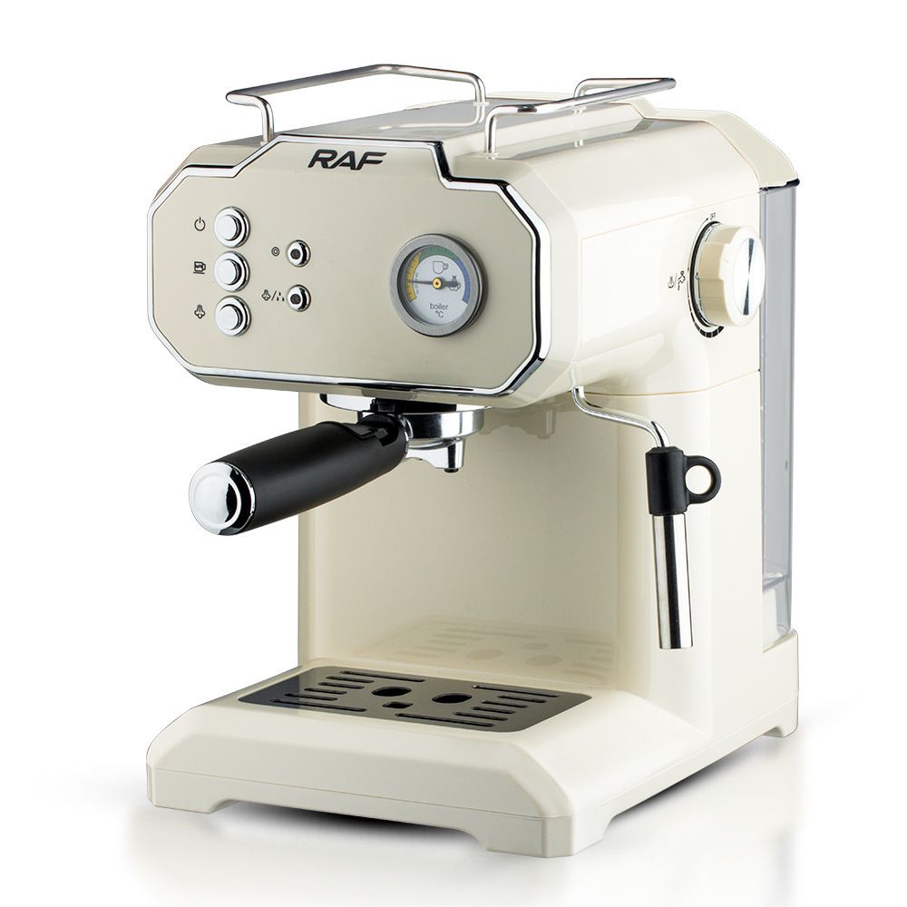 Semi-Automatic Espresso Coffee Machine with Steam Wand for Home and Small Office Use, Dual Cup Extraction, Milk Frother for Cappuccino Latte Macchiato (Ivory)