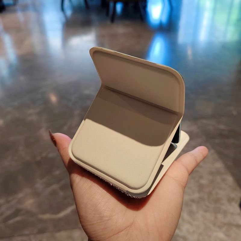 Luxury Rhinestone Mini Folding Compact Mirror Portable Travel Makeup Mirror for Purse Pocket and Desktop Touch-Ups (Silver)