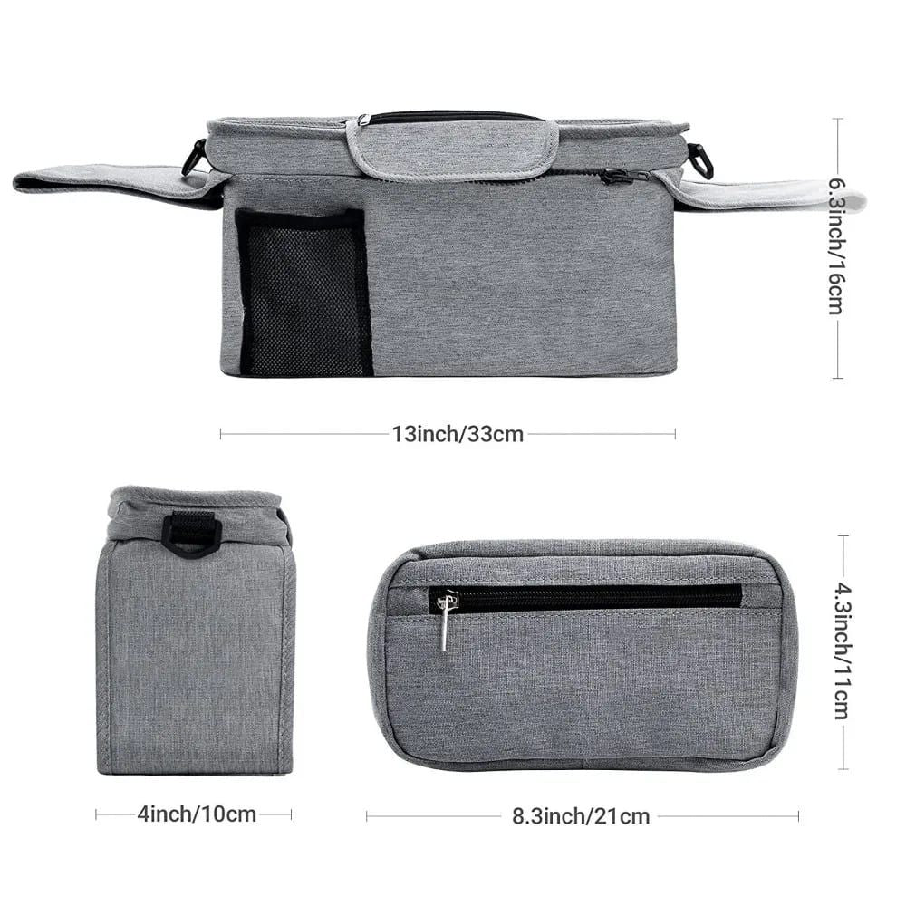 Multifunctional Stroller Organizer Bag – Universal Hanging Storage Pouch with Insulated Bottle Holder, Detachable Pouch, and Adjustable Straps, Doubles as a Crossbody Diaper Bag for On-the-Go Convenience (Blue)