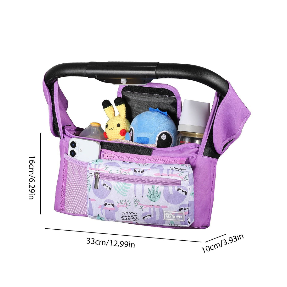 Multifunctional Stroller Organizer Bag – Universal Hanging Storage Pouch with Insulated Bottle Holder, Detachable Pouch, and Adjustable Straps, Doubles as a Crossbody Diaper Bag for On-the-Go Convenience (Blue)