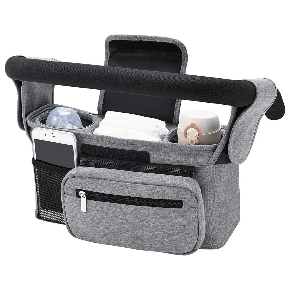Multifunctional Stroller Organizer Bag – Universal Hanging Storage Pouch with Insulated Bottle Holder, Detachable Pouch, and Adjustable Straps, Doubles as a Crossbody Diaper Bag for On-the-Go Convenience (Blue)