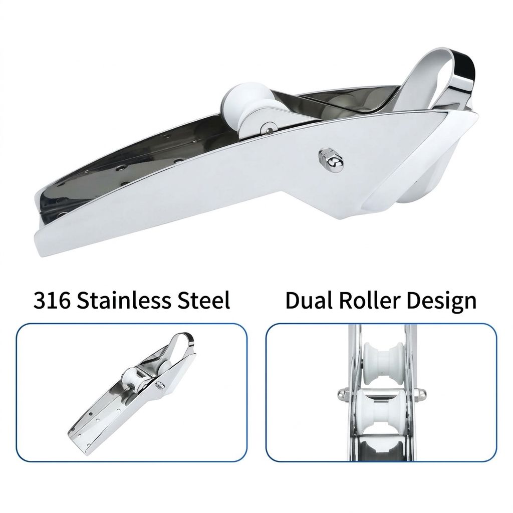 Marine Grade Stainless Steel Boat Anchor Roller Bracket with Dual Rollers and Anchor Stopper for Bow Mounting, Corrosion Resistant Anchor Retrieval System for Boats and Yachts (Angled Base 10-20KG)