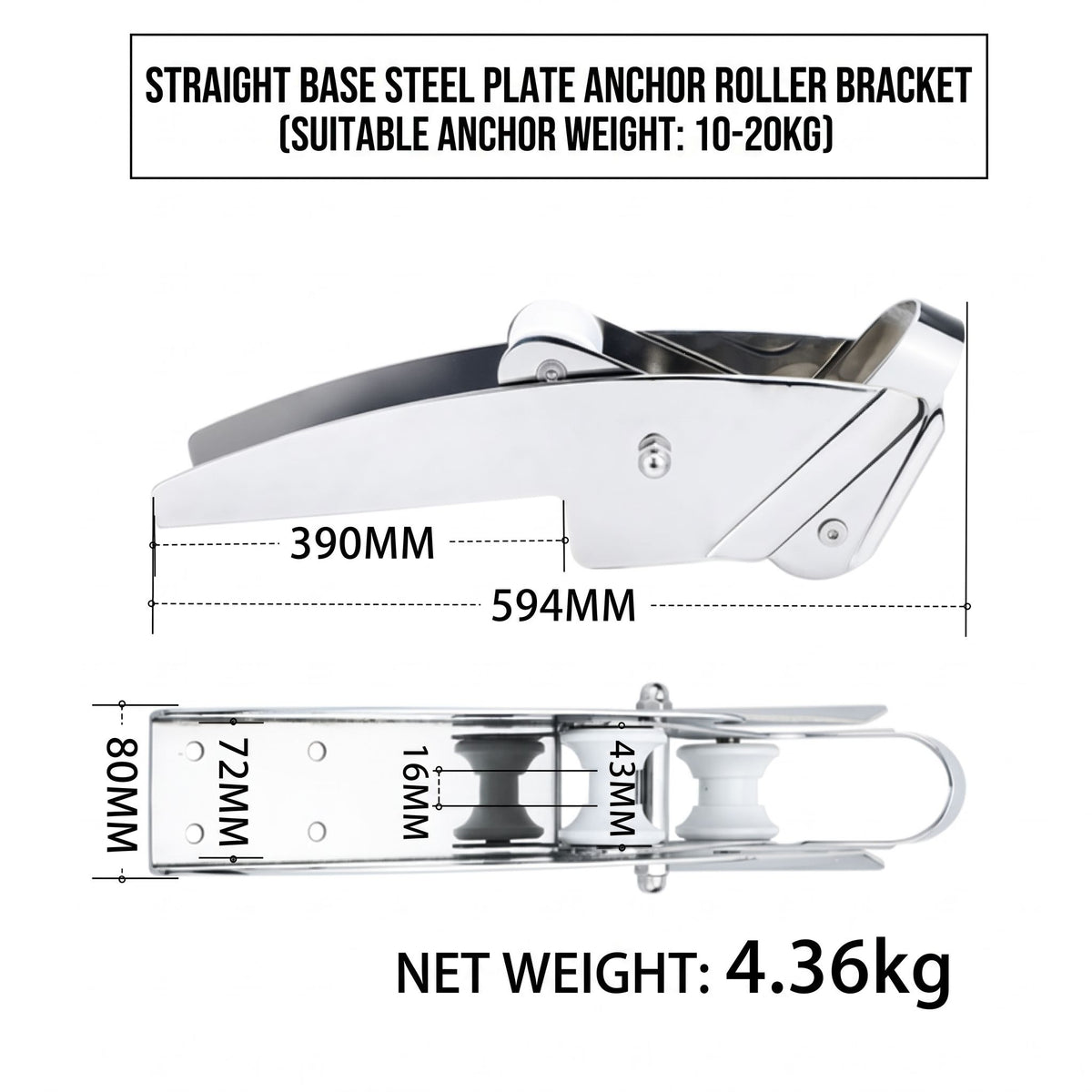 Marine Grade Stainless Steel Boat Anchor Roller Bracket with Dual Rollers and Anchor Stopper for Bow Mounting, Corrosion Resistant Anchor Retrieval System for Boats and Yachts (Angled Base 10-20KG)