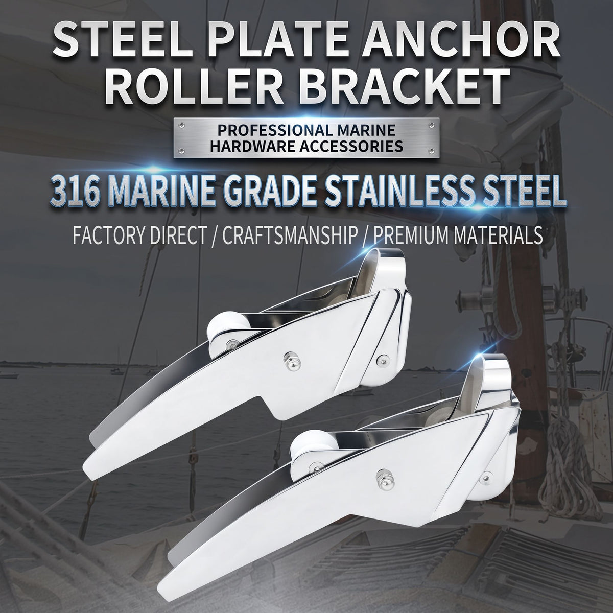 Marine Grade Stainless Steel Boat Anchor Roller Bracket with Dual Rollers and Anchor Stopper for Bow Mounting, Corrosion Resistant Anchor Retrieval System for Boats and Yachts (Straight Base 10-20KG)