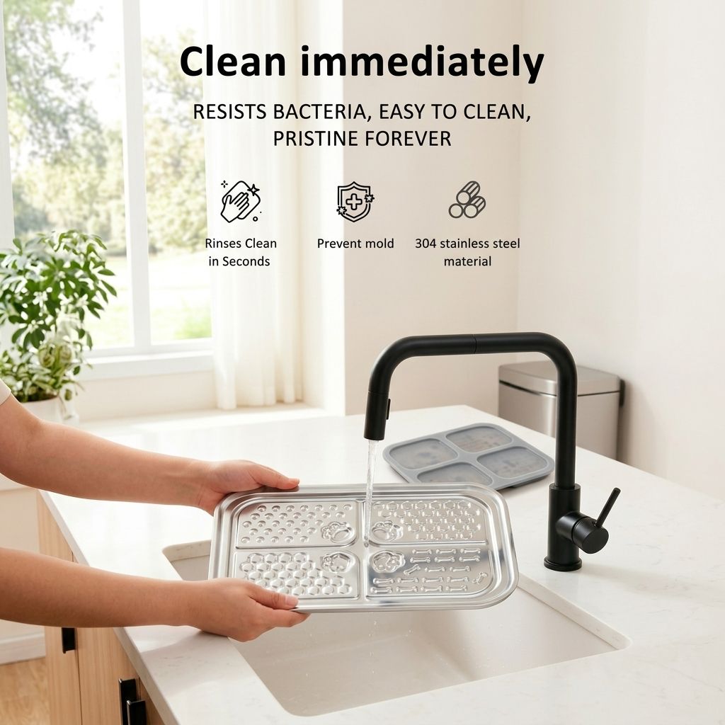 Slow Feeder Licking Mat for Pets with Stainless Steel Tray, Anti-Slip Silicone Base, and Spatula – Multi-Zone Textured Surface for Dry Food, Wet Food, and Treats, Slows Down Eating to Support Healthy Digestion for Cats and Dogs (Silver)