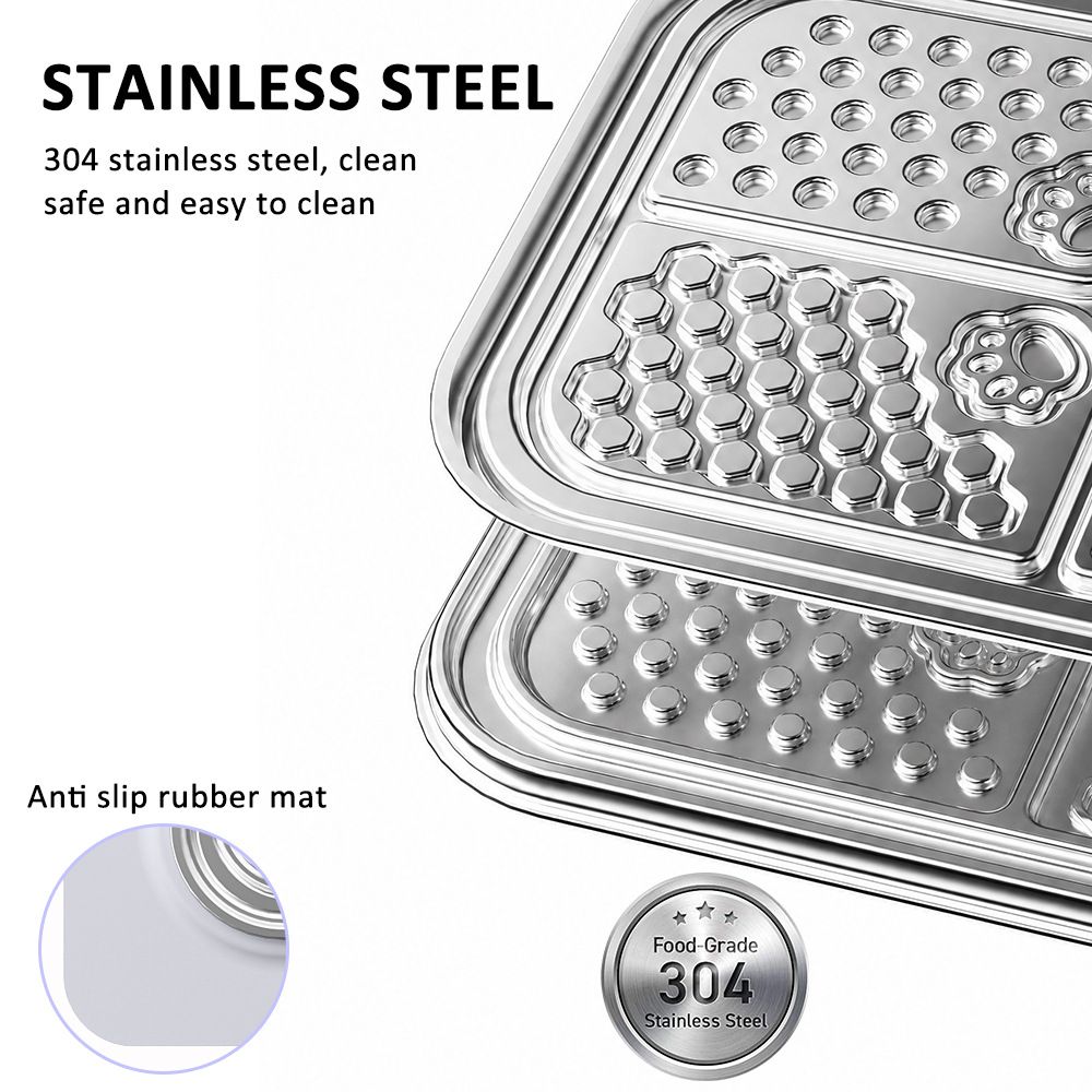 Slow Feeder Licking Mat for Pets with Stainless Steel Tray, Anti-Slip Silicone Base, and Spatula – Multi-Zone Textured Surface for Dry Food, Wet Food, and Treats, Slows Down Eating to Support Healthy Digestion for Cats and Dogs (Silver)