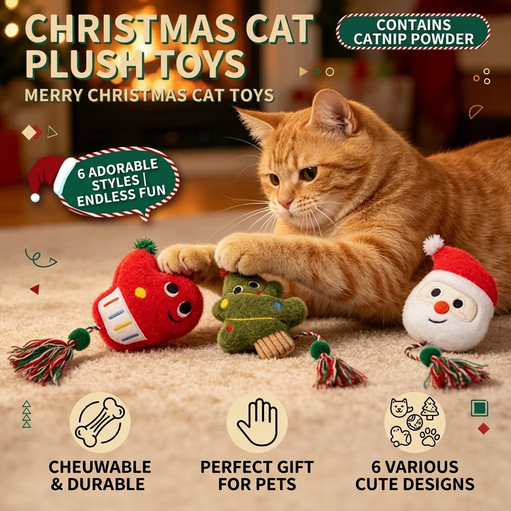 Delightful Christmas Catnip Cat Toys Set with Crinkle Sound β Soft Plush Biting and Kicking Playmates for Your Feline, Perfect Holiday Gift to Keep Indoor Cats Entertained and Self-Amusing (Christmas Mitten)