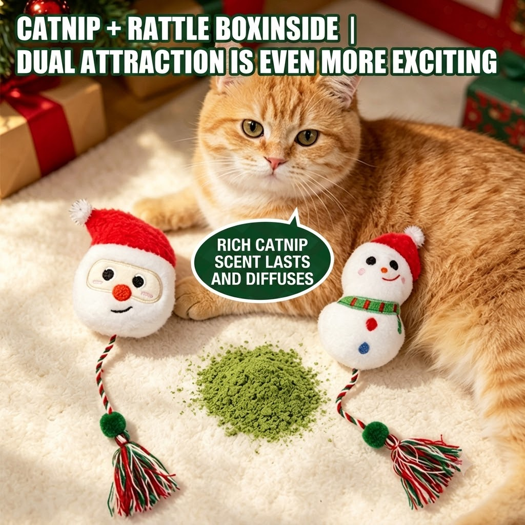 Delightful Christmas Catnip Cat Toys Set with Crinkle Sound – Soft Plush Biting and Kicking Playmates for Your Feline, Perfect Holiday Gift to Keep Indoor Cats Entertained and Self-Amusing (Snowman)