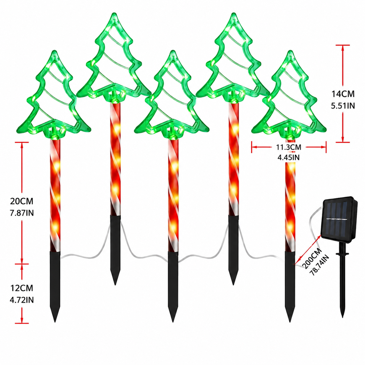 Solar-Powered Christmas Tree Stake Lights with Red-White Spiral Poles, Emitting a Warm White Glow - Perfect Outdoor Decoration for Garden, Lawn, Yard, Pathway, Snowy Landscape During the Holiday Season (Green, 1PCS)