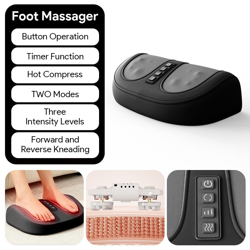 Relaxing Foot Massager with Premium Leather Shell and Breathable Fabric for Home Use, Soothing Feet Relief After Long Days (Black)