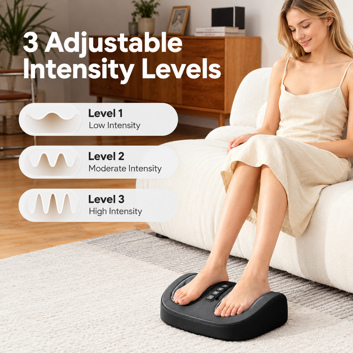 Relaxing Foot Massager with Premium Leather Shell and Breathable Fabric for Home Use, Soothing Feet Relief After Long Days (Black)