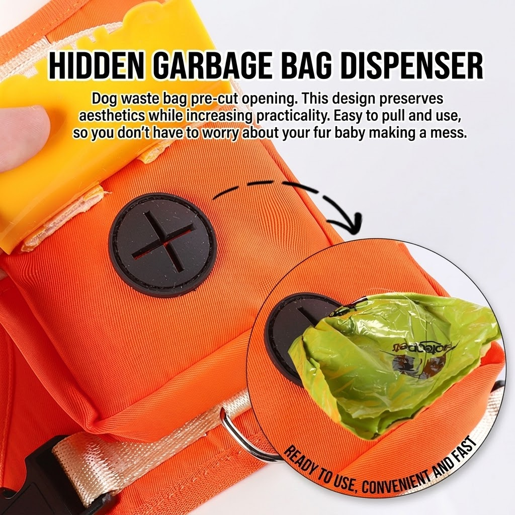 Stylish Color-Block Dog Backpack Harness with Built-in Poop Bag Dispenser – No-Pull Vest Design, Breathable Mesh Interior, and Matching 1.5m Leash for Fun-Filled Daily Walks and Outdoor Mini Adventures (M, Green)