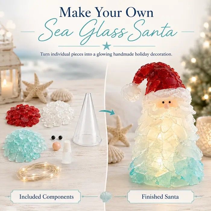 DIY Luminous Sea Glass Christmas Ornament Kit – Create Santa, Snowman, Reindeer, Wreath, Tree & Angel Decor with Built-in LED Lights, Perfect Handmade Holiday Centerpiece & Gift for Festive Home Ambiance (Angel)
