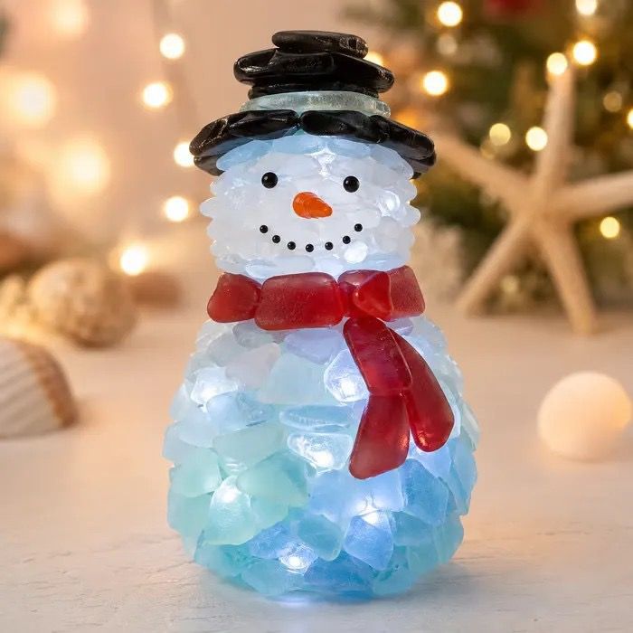 DIY Luminous Sea Glass Christmas Ornament Kit – Create Santa, Snowman, Reindeer, Wreath, Tree & Angel Decor with Built-in LED Lights, Perfect Handmade Holiday Centerpiece & Gift for Festive Home Ambiance (Santa)