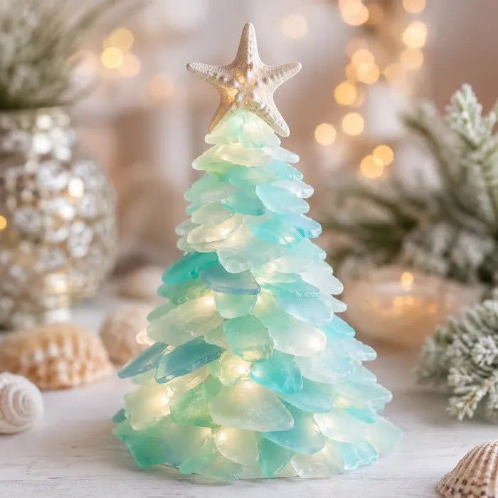 DIY Luminous Sea Glass Christmas Ornament Kit – Create Santa, Snowman, Reindeer, Wreath, Tree & Angel Decor with Built-in LED Lights, Perfect Handmade Holiday Centerpiece & Gift for Festive Home Ambiance (Santa)