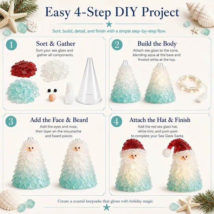 DIY Luminous Sea Glass Christmas Ornament Kit – Create Santa, Snowman, Reindeer, Wreath, Tree & Angel Decor with Built-in LED Lights, Perfect Handmade Holiday Centerpiece & Gift for Festive Home Ambiance (Snowman)