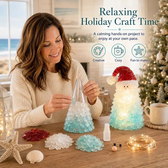 DIY Luminous Sea Glass Christmas Ornament Kit – Create Santa, Snowman, Reindeer, Wreath, Tree & Angel Decor with Built-in LED Lights, Perfect Handmade Holiday Centerpiece & Gift for Festive Home Ambiance (Snowman)