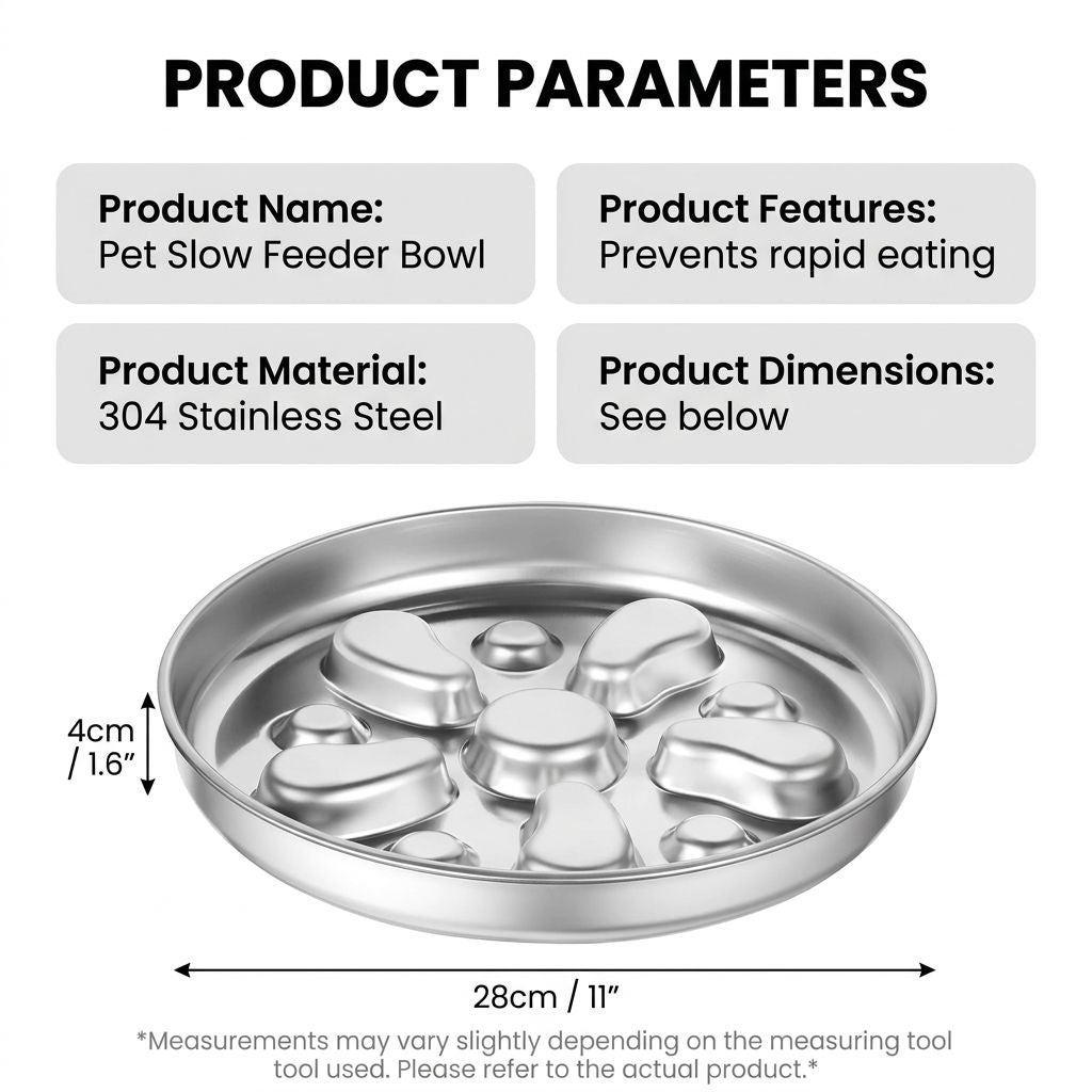 Slow-Feed Pet Bowl for Cats and Dogs – 304 Stainless Steel Anti-Gulp Shallow Dish with Raised Obstacle Patterns, Whisker-Friendly Wide Design for Daily Home Feeding, Mess-Free and Easy to Clean (Silver)