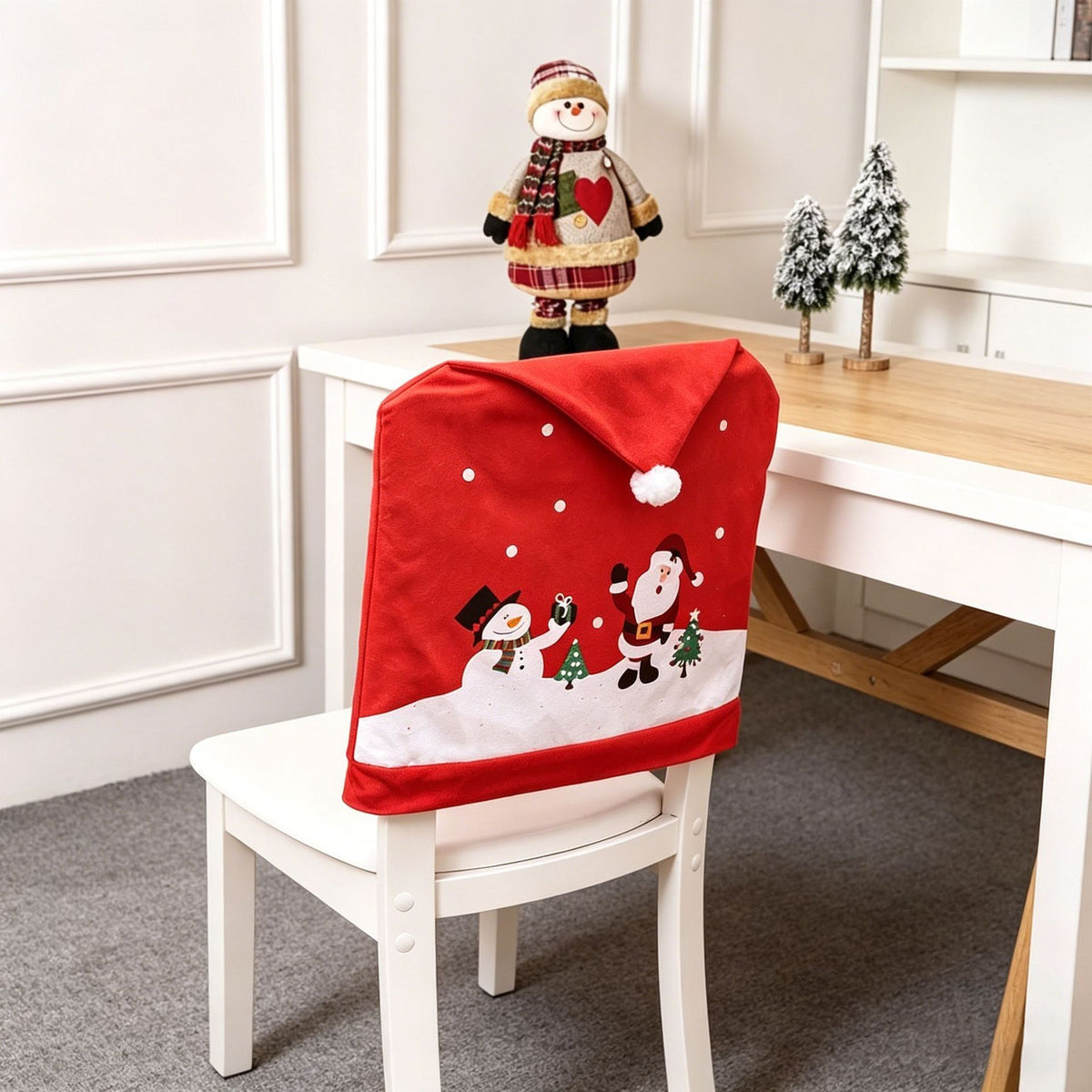 1Pcs Christmas Chair Cover Red Santa Snowman Chair Back Cover for Dining Room Xmas Party Home Decoration