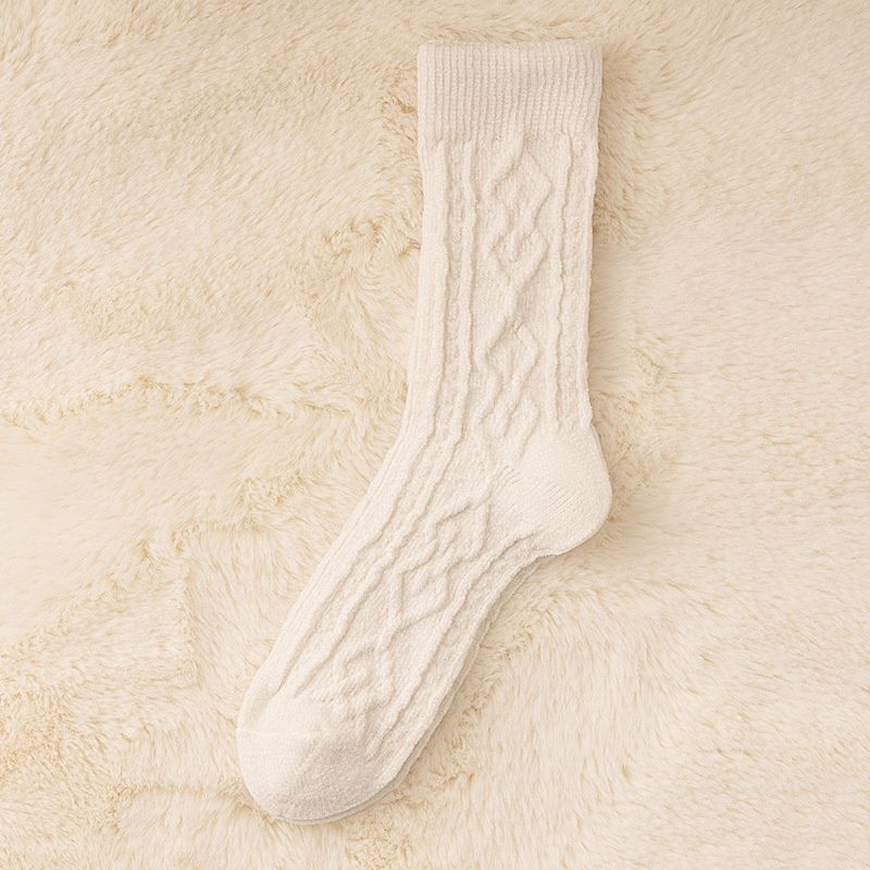4 Pairs Cable pattern Women’s Wool Blend Socks Mixed Colours Soft Warm Thick Mid Calf Socks for Autumn Winter