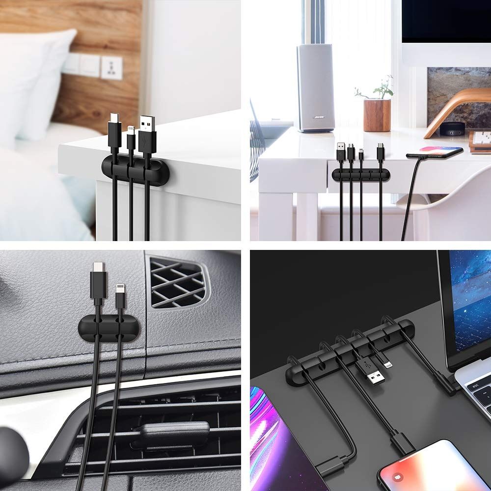 3 Pack Black Silicone Cable Management Clips Self-Adhesive Cord Holders Organizer for USB Charging Cables Desk Home Office