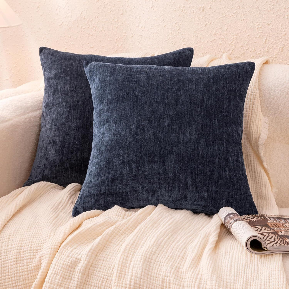 Throw Pillow Covers, Home Decor Cushion Cover for Bedroom Living Room Couch Bed, 18" W × 18" L, Navy Blue