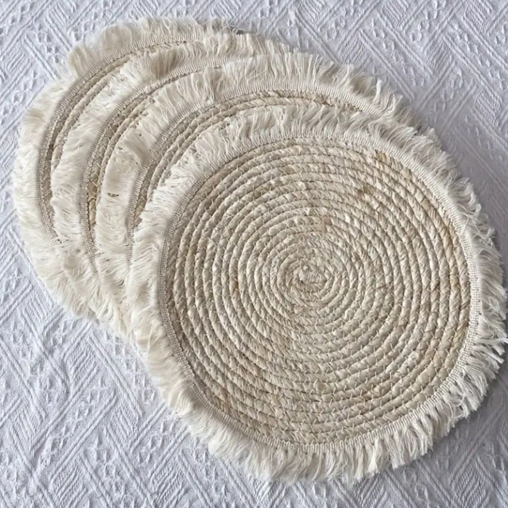 Round Placemats Set of 4 Table Mats Washable Cotton Heat Resistant for Dining Table Decor, Farmhouse Thick Rustic Kitchen Placemats Non-Slip Hand Woven Boho Placemats(30cm)