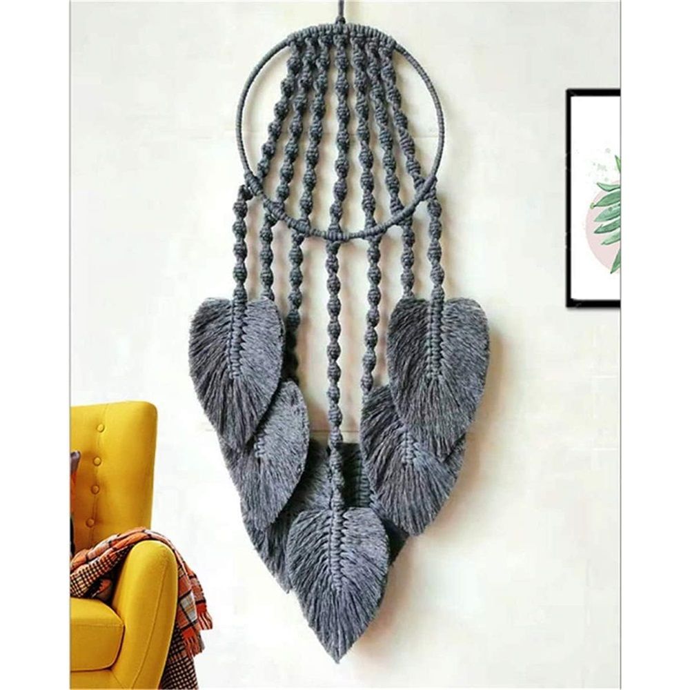 Cotton woven tapestry, hand woven tassel craft decoration, bedroom, living room, apartment 20*63cm (gray)