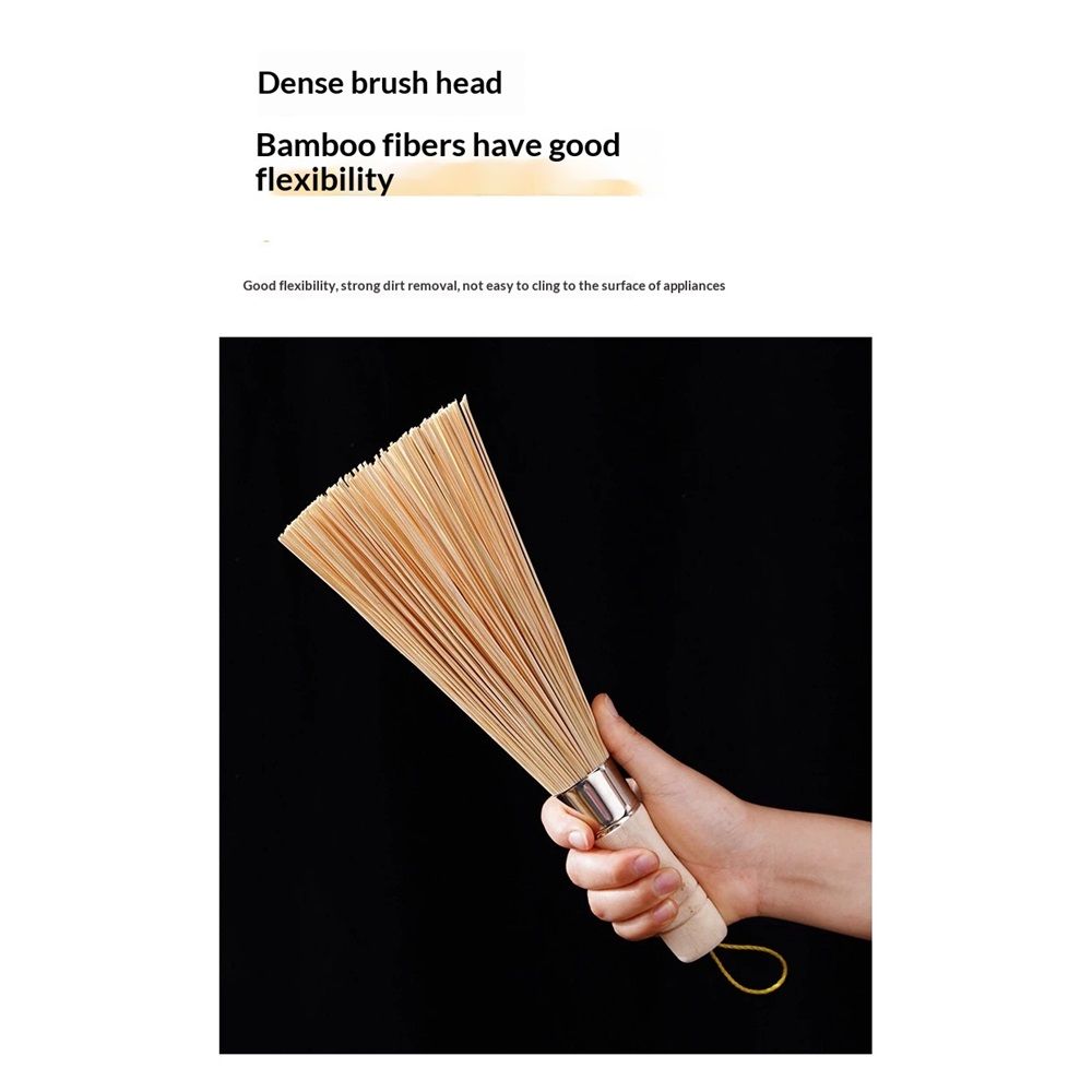 2 pack Bamboo Brush for Frying Pans and Woks (9.84inch / with Strings) Scrub Brush, Bamboo Pot Brush Bamboo Pot Brush Cleaning