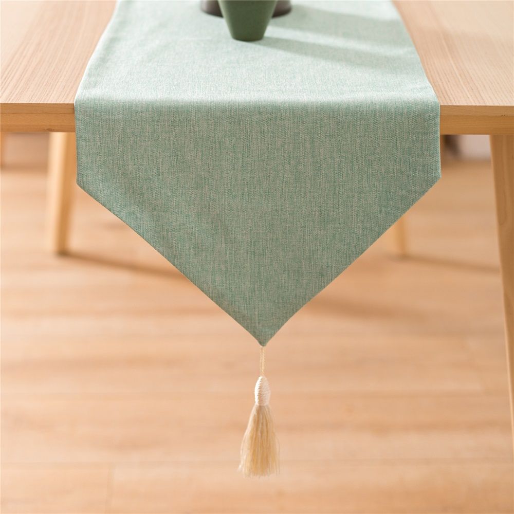 Spring with Tassels 12.5x86.6 Inch Dresser Scarf Rustic Farmhouse Dark Green Table Runners for Dining Party Table Bedroom Decoration(Only tablecloth)