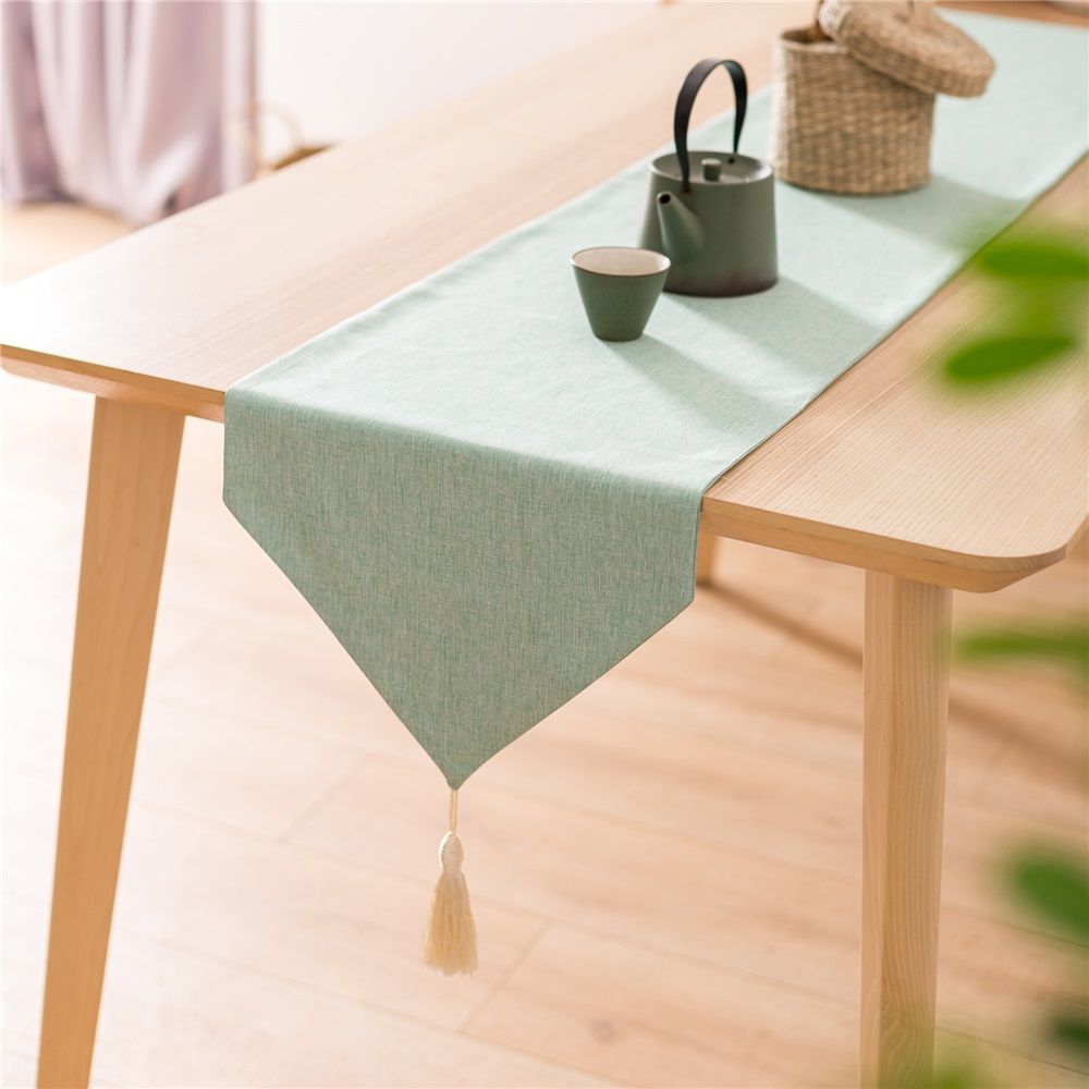 Spring with Tassels 12.5x86.6 Inch Dresser Scarf Rustic Farmhouse Dark Green Table Runners for Dining Party Table Bedroom Decoration(Only tablecloth)