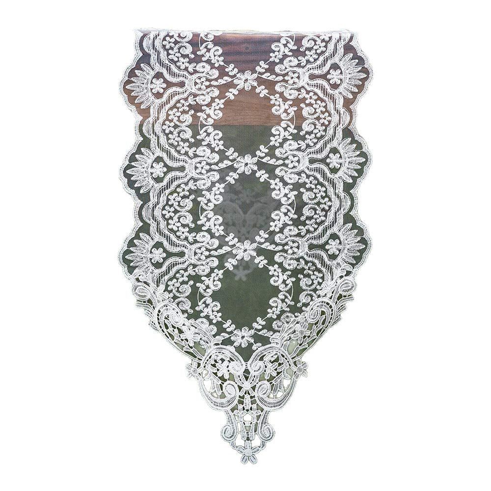 Rectangle Table Runner Lace Embroidered Table Runners with Exquisite Vintage Shabby Chic for Holiday Wedding Long Dinner Tables (White, 26*70cm )