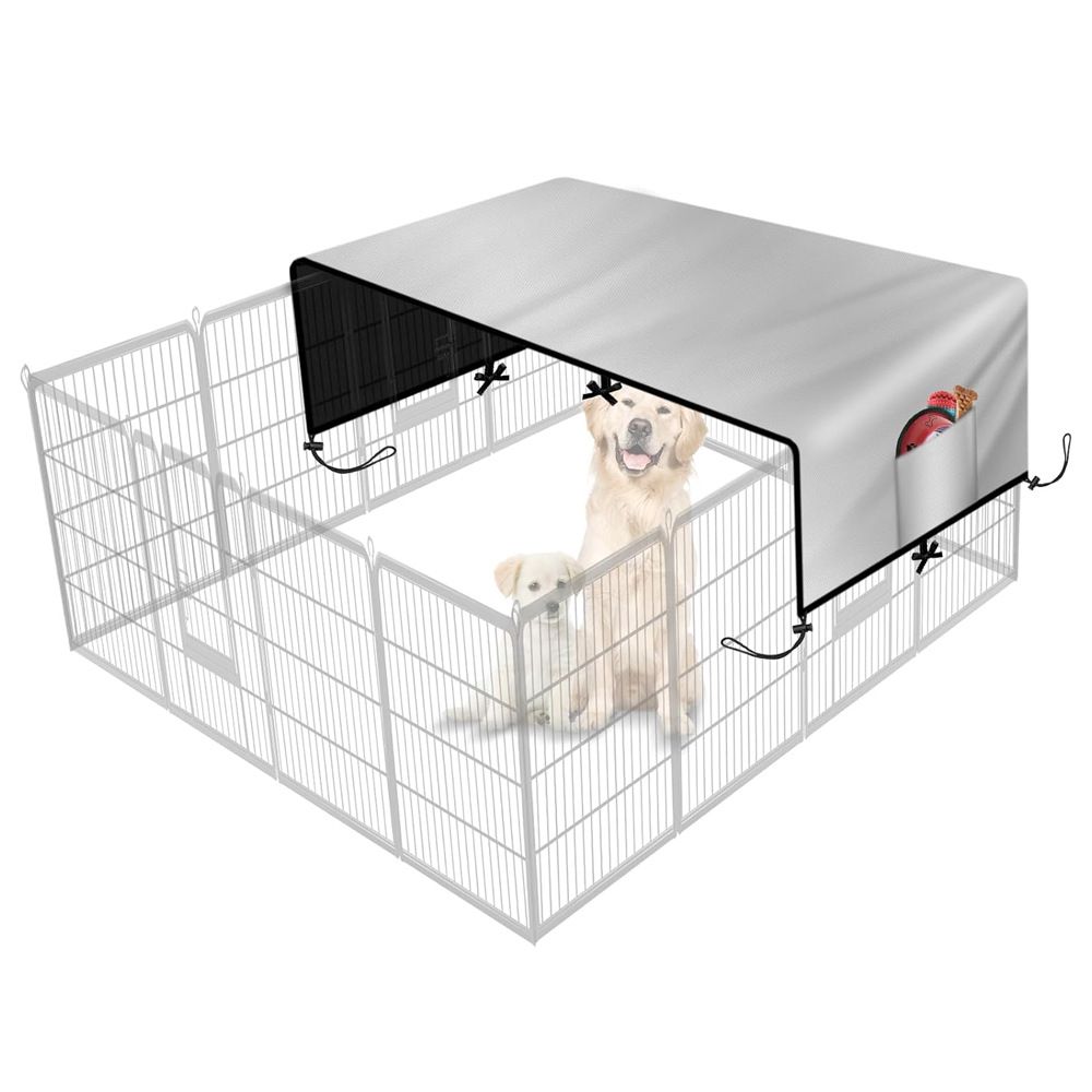 Heavy Duty 210D :200*165CM Oxford Dog Playpen Cover Extra Large Uv-Resistant Sun/Rain Shade, Dog Panels for Outdoor Comfort and Protection (Cover Only) silvery