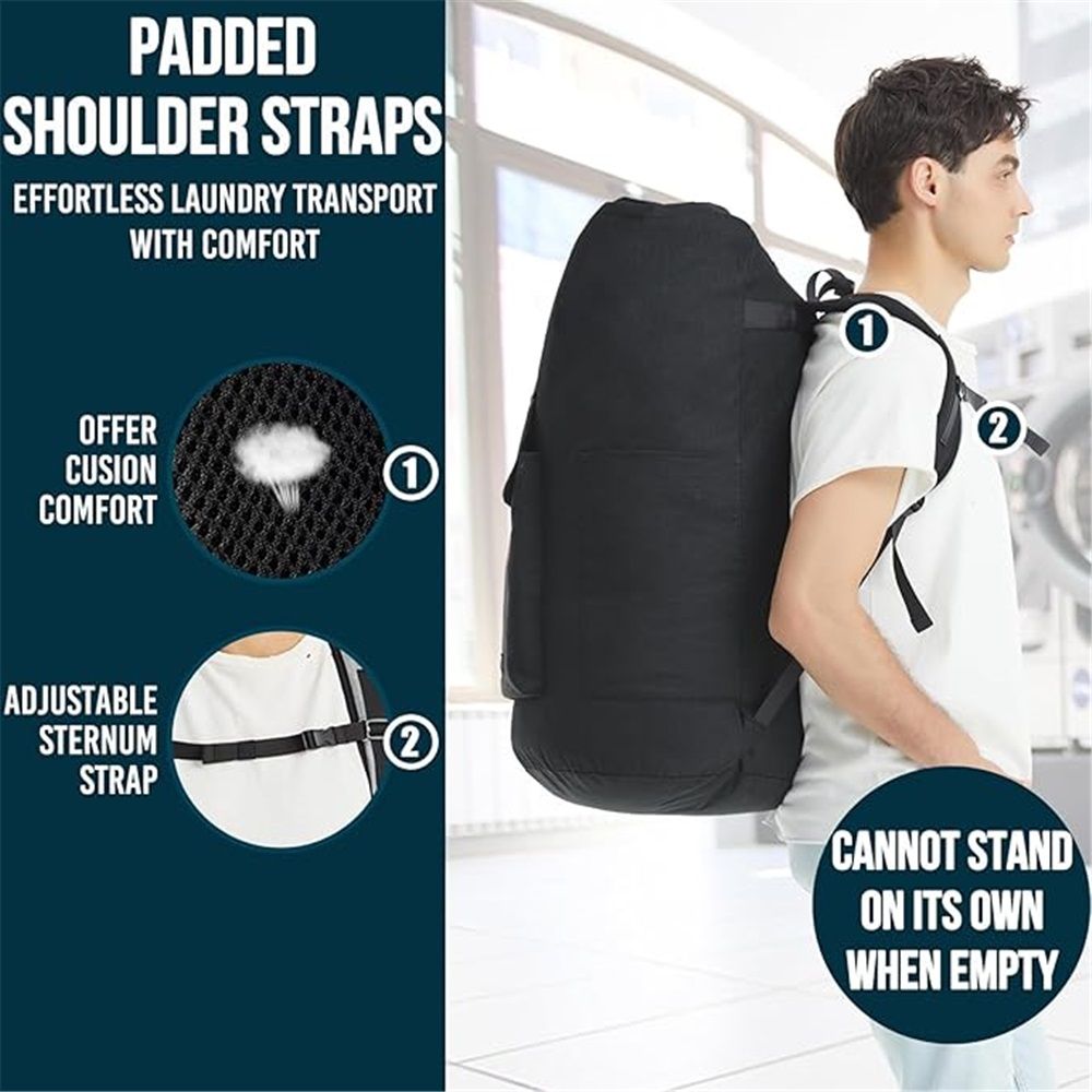 Laundry Backpack Bag 115L, Heavy Duty Laundry Bags with Shoulder Straps, Dirty Clothes Bag for College Dorm Essentials, Hamper Backpack for Travel, Laundromat, Apartment, Beach, Camping