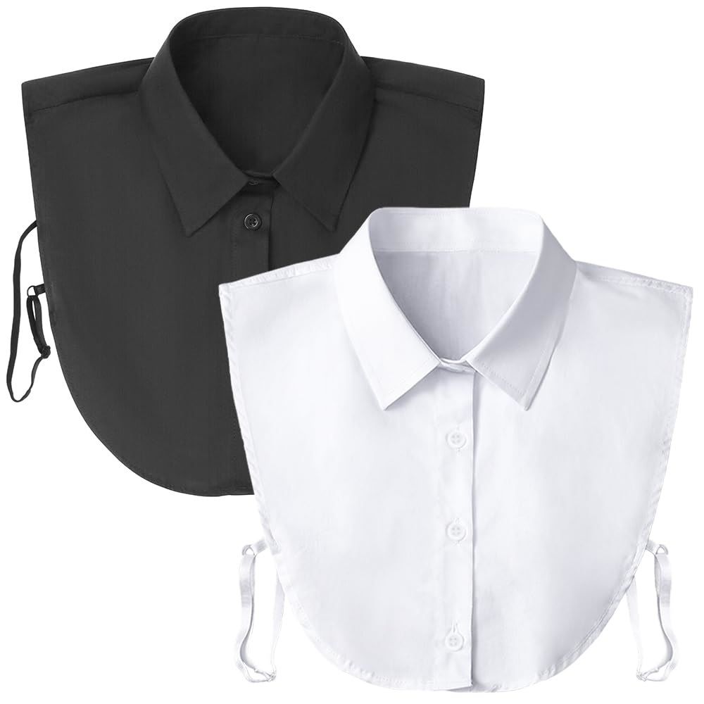 Fake Collar Detachable Collar Faux False Collar Blouse Half Shirt Collars Tops for Women Graduation Halloween(Black+white)
