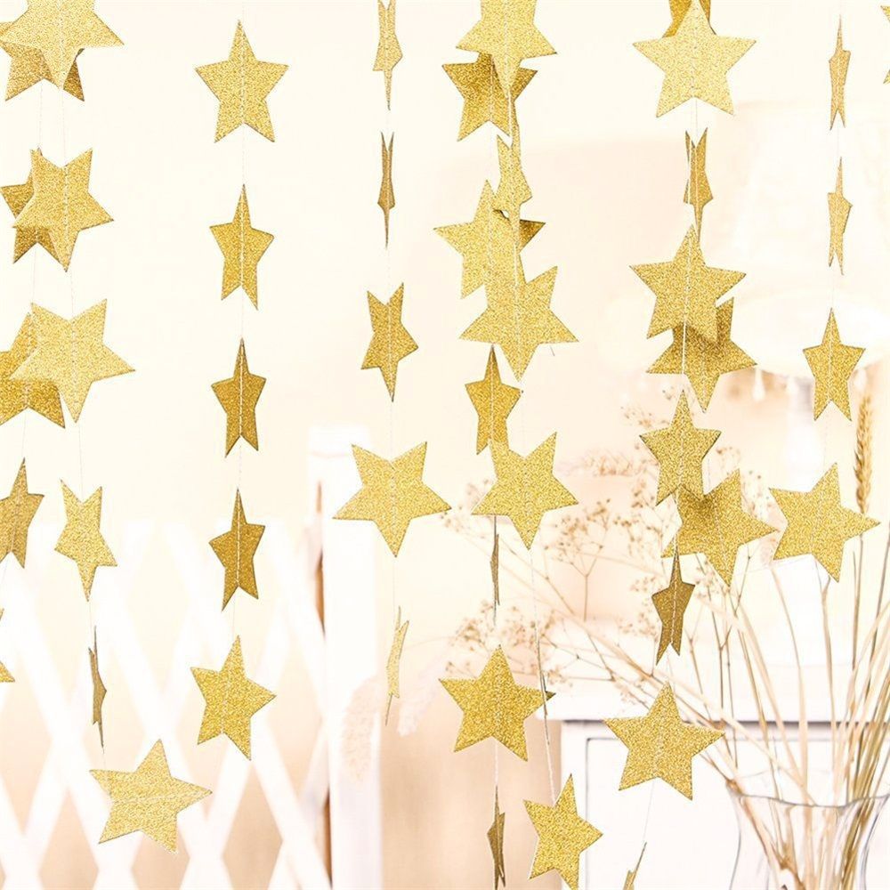 10 pack Glitter Gold Star Garland Decorations Hanging Garands Banner Backdrop, Star Party Decoration for Birthday Baby Shower Wedding Kids Room Graduation Decor (10*4m)