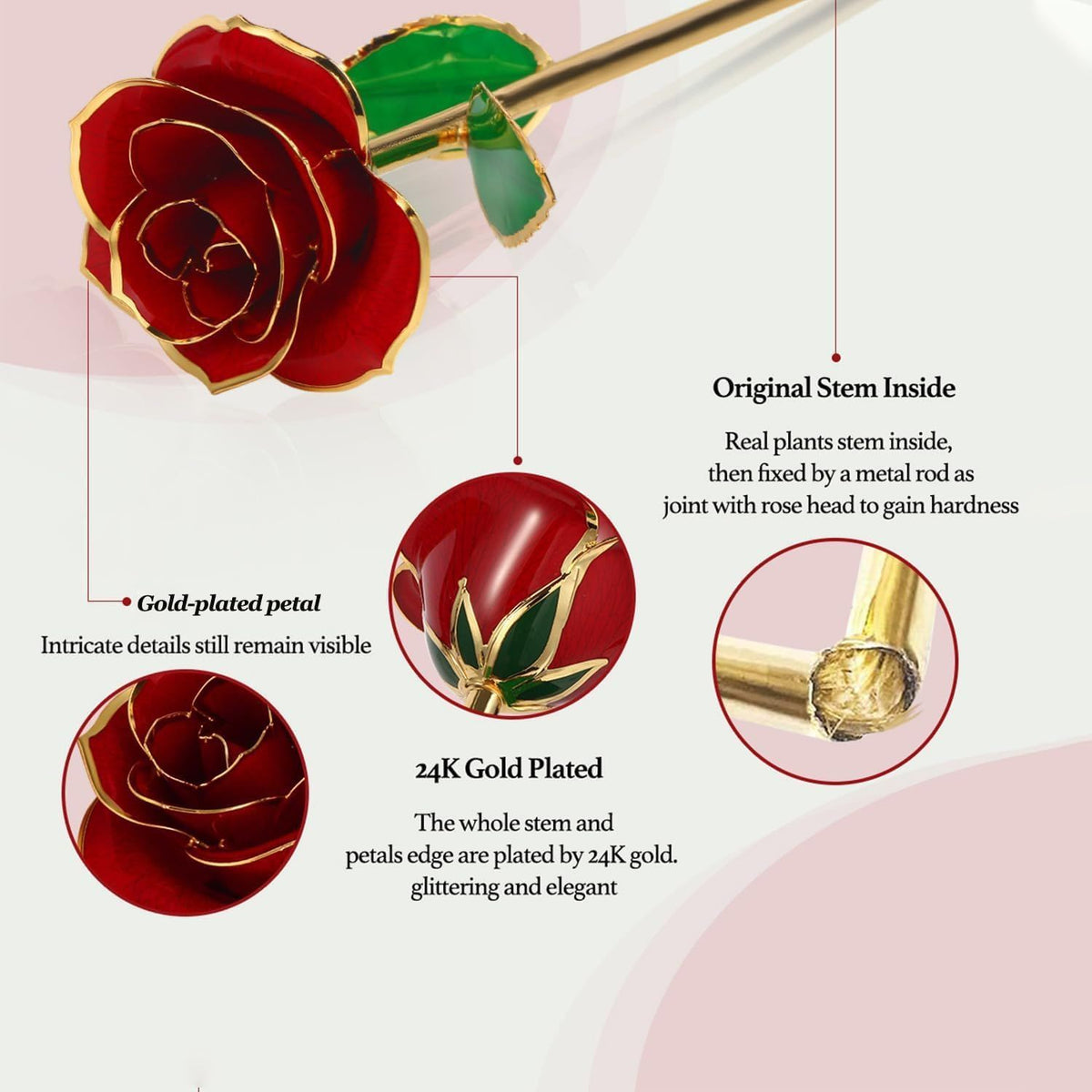 Gold Dipped Rose 24k Red Gold Plated Rose - Everlasting Long Stem Real Rose Exquisite Holder, Romantic Gift for Valentine's and Mother's Day, Gfts for Her Anniversary