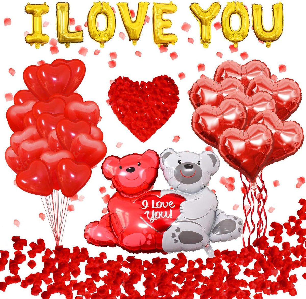 I Love You Balloons And Wedding Balloons Set,Romantic Heart Balloon Kit With 1000 Pcs Red Rose,Wedding Decoration For Anniversary Confession Proposal Birde Shower Boyfriend Girlfriend Lover