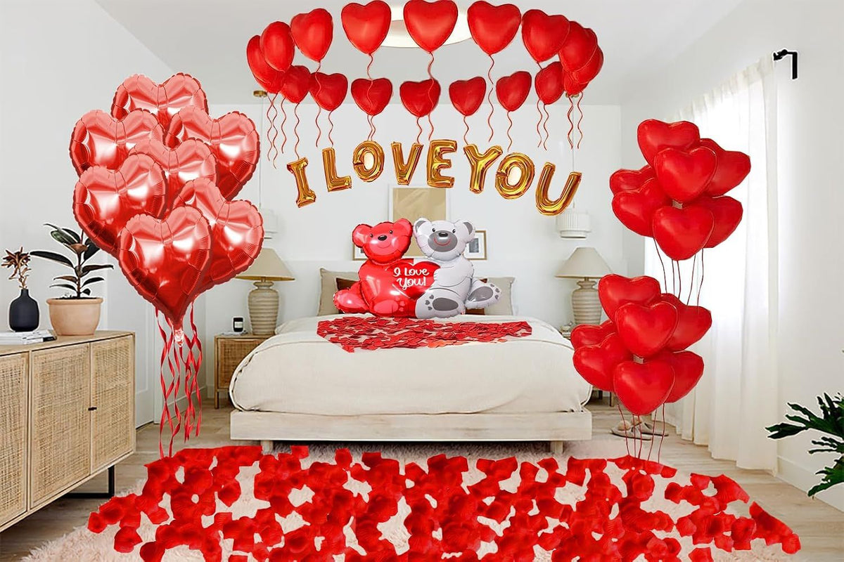 I Love You Balloons And Wedding Balloons Set,Romantic Heart Balloon Kit With 1000 Pcs Red Rose,Wedding Decoration For Anniversary Confession Proposal Birde Shower Boyfriend Girlfriend Lover