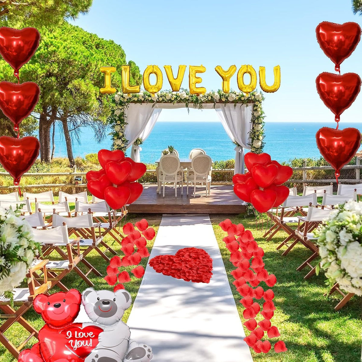 I Love You Balloons And Wedding Balloons Set,Romantic Heart Balloon Kit With 1000 Pcs Red Rose,Wedding Decoration For Anniversary Confession Proposal Birde Shower Boyfriend Girlfriend Lover