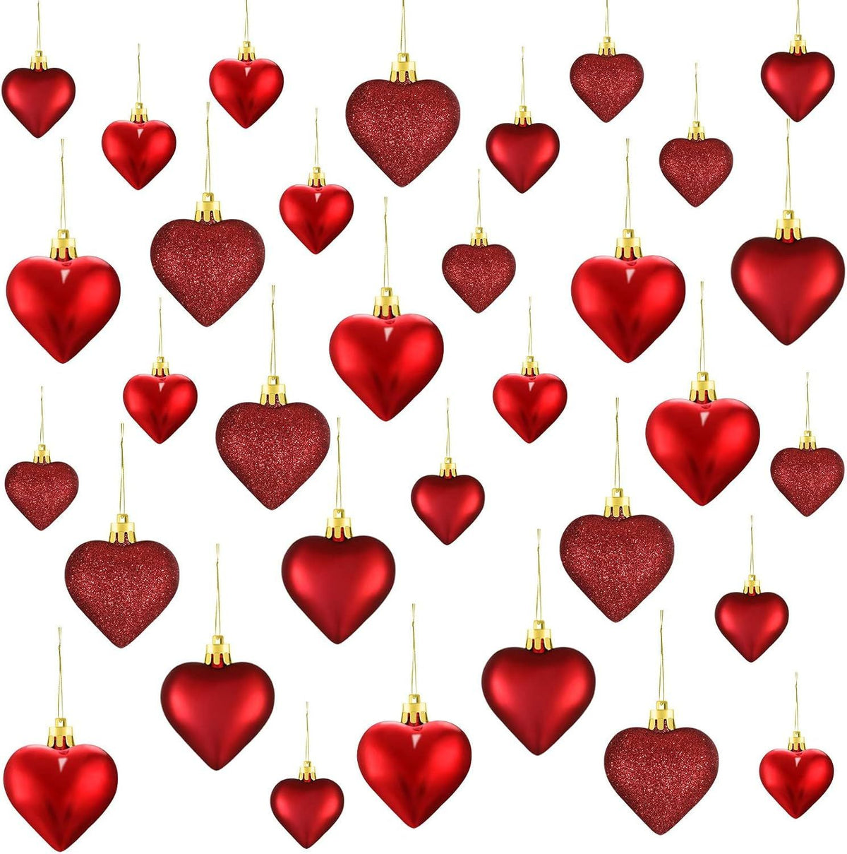 30 Pieces Christmas Heart Ornaments, Heart Shaped Decorations Tree Hanging Baubles for Xmas Valentine Wedding Anniversary, 3 Styles