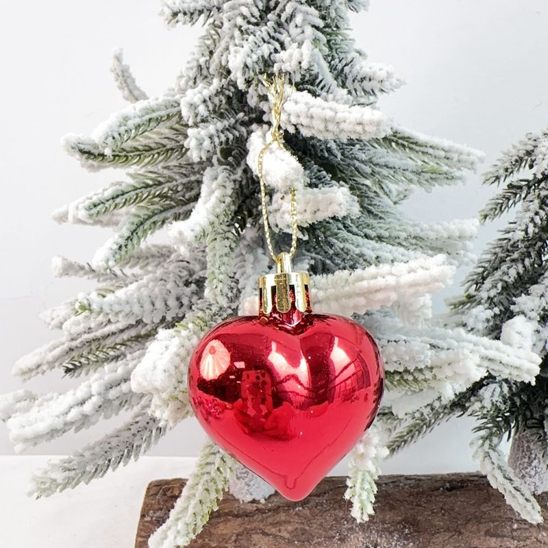 30 Pieces Christmas Heart Ornaments, Heart Shaped Decorations Tree Hanging Baubles for Xmas Valentine Wedding Anniversary, 3 Styles