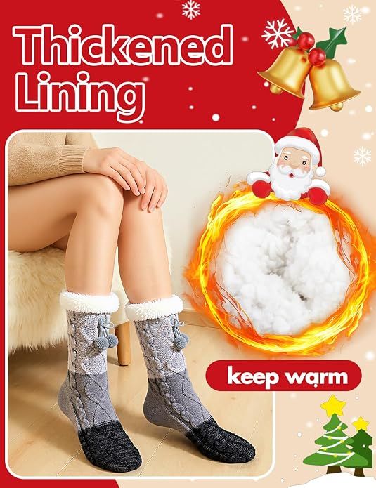 Women Slipper Fuzzy Socks, Non Slip Winter Warm Fluffy Fleece Lined Cozy Soft Thick Comfy Thermal Christmas Sock
