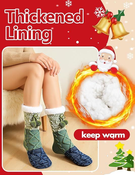 Women Slipper Fuzzy Socks, Non Slip Winter Warm Fluffy Fleece Lined Cozy Soft Thick Comfy Thermal Christmas Sock