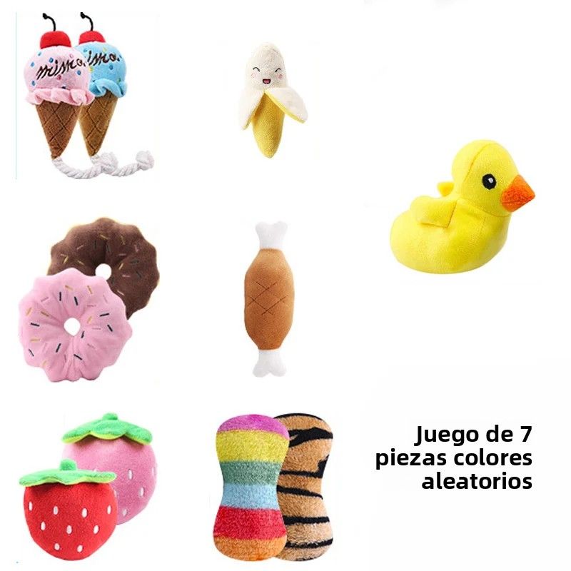 Set of 7 Soft Plush Fruit and Vegetable Squeaky Dog Chew and Play Toys, Perfect Valentine's Day Gift for Dog Owners