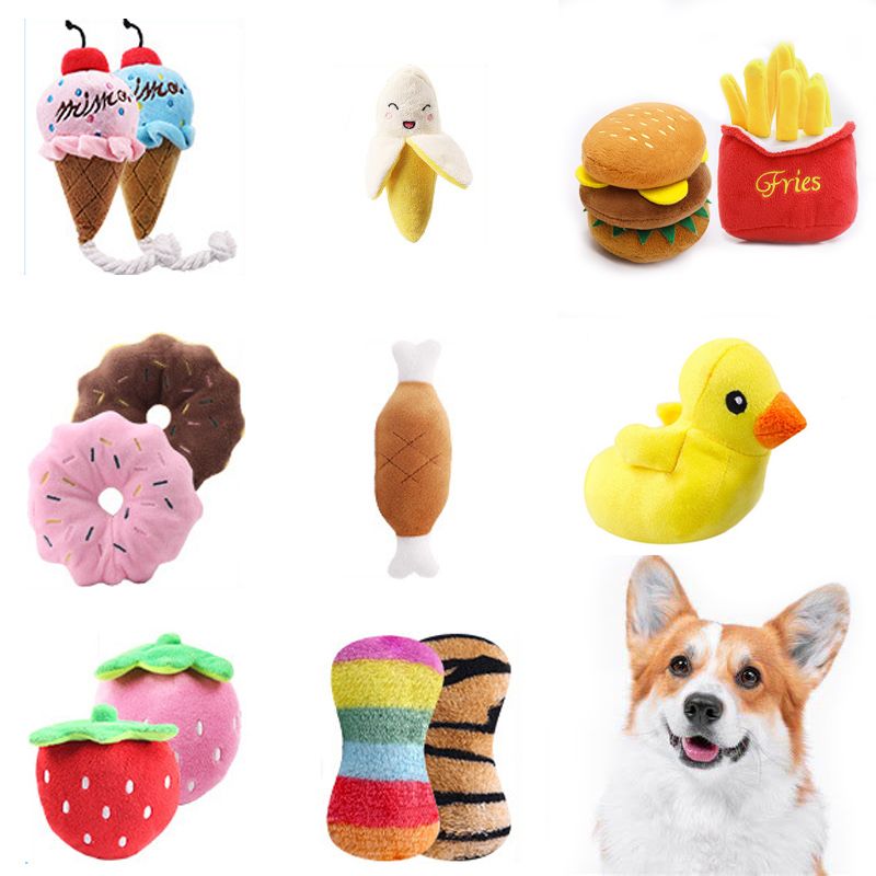 Set of 7 Soft Plush Fruit and Vegetable Squeaky Dog Chew and Play Toys, Perfect Valentine's Day Gift for Dog Owners