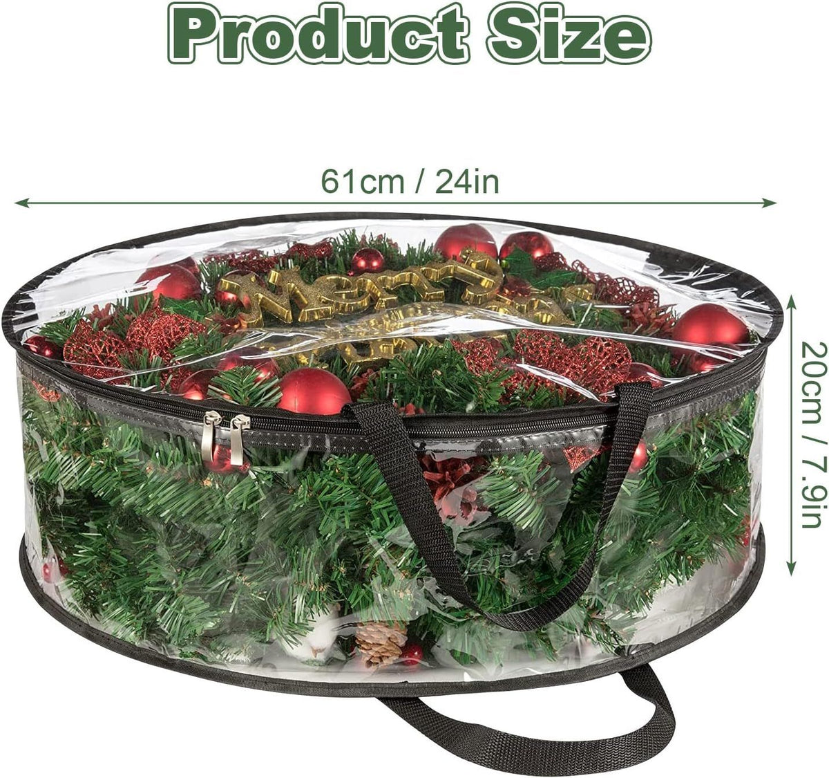 4 PCS Clear Wreath Storage Bag, 24x8 Inch Christmas Wreath Storage Container, Heavy Duty PVC Wreath Protector with Handle (Black)
